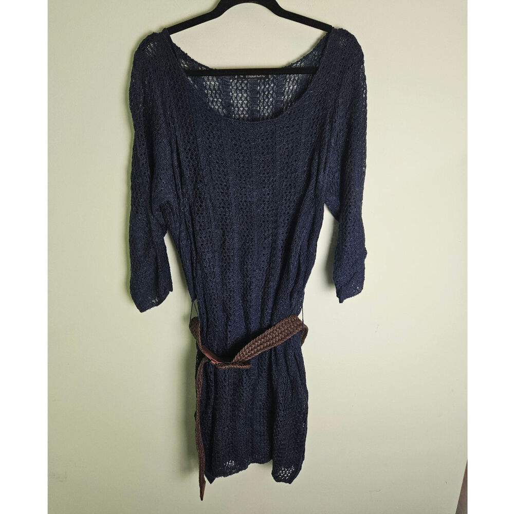 NWOT Maurices Navy Knit Belted Long Sleeve Lined Dress Plus Size 2